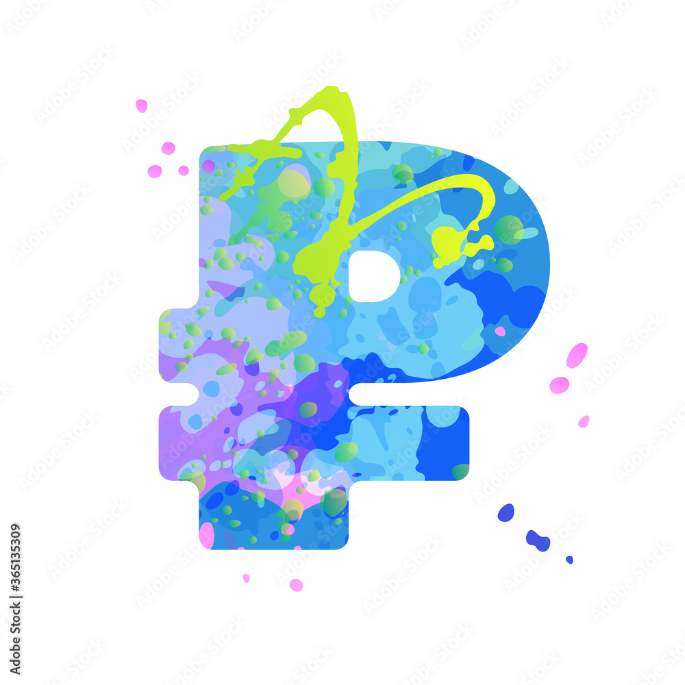 Special symbol currency sign, ruble painted in blue, green, pink colors, isolated on white background. Decoration element for design of a flyer, poster, calendar, cover, title. Special symbol currency sign, ruble painted in blue, green, pink colors, isolated on white background. Decoration element for design of a flyer, poster, calendar, cover, title.