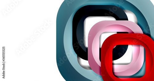 Square geometric vector abstract background, dynamic modern minimal template. Multicolored square shapes with round corners overlapping each other