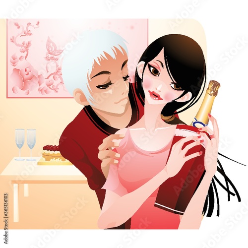 couple with a champagne bottle