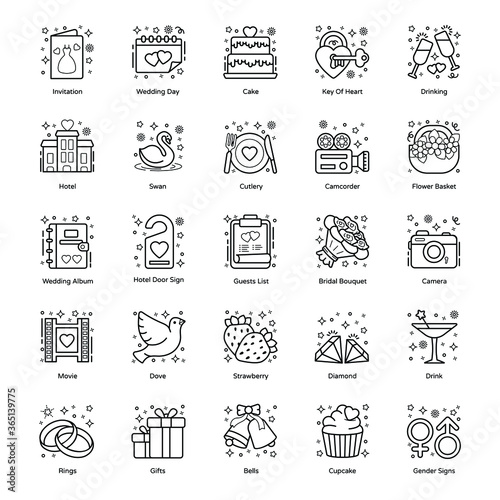 
Bridal Shower line Icons Pack 
