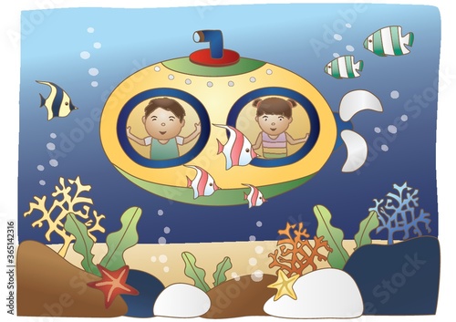 boy and girl inside submarine