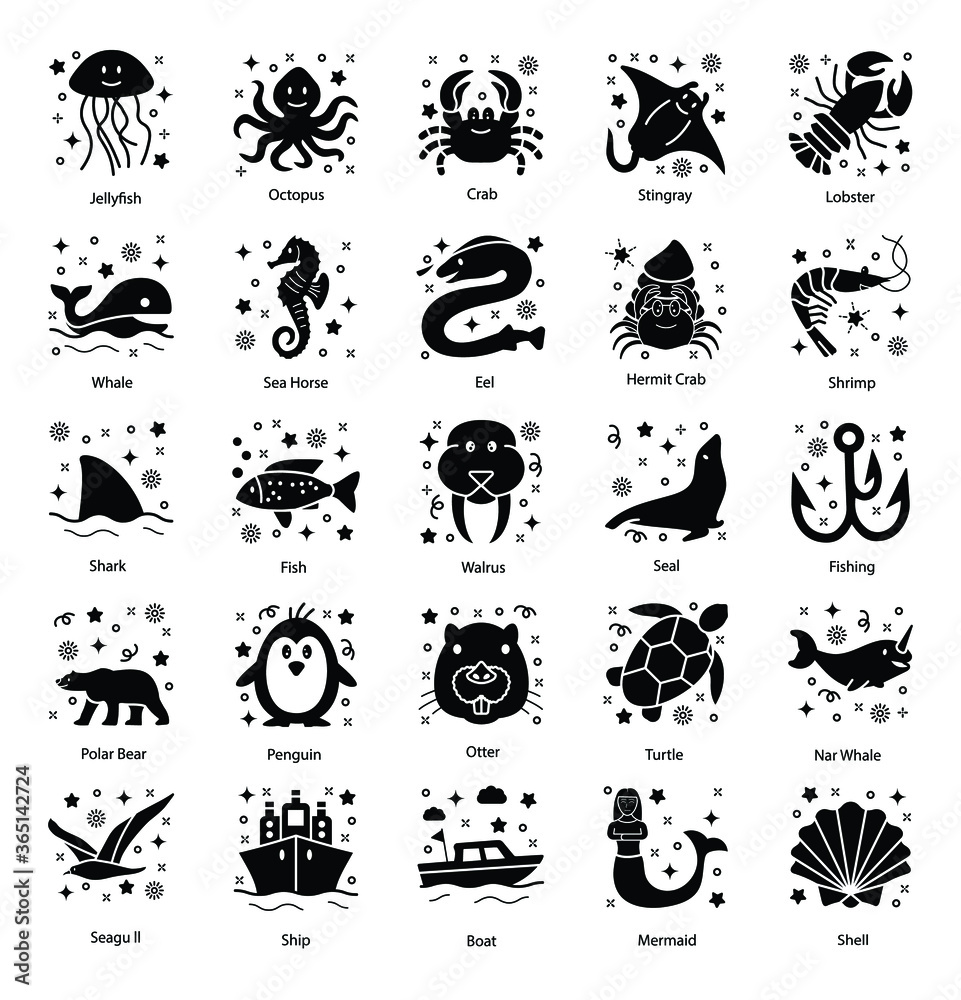 
Pack Of Undersea solid  Icons 
