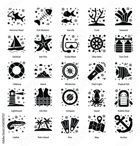 
Pack Of Underwater glyph Icons 
