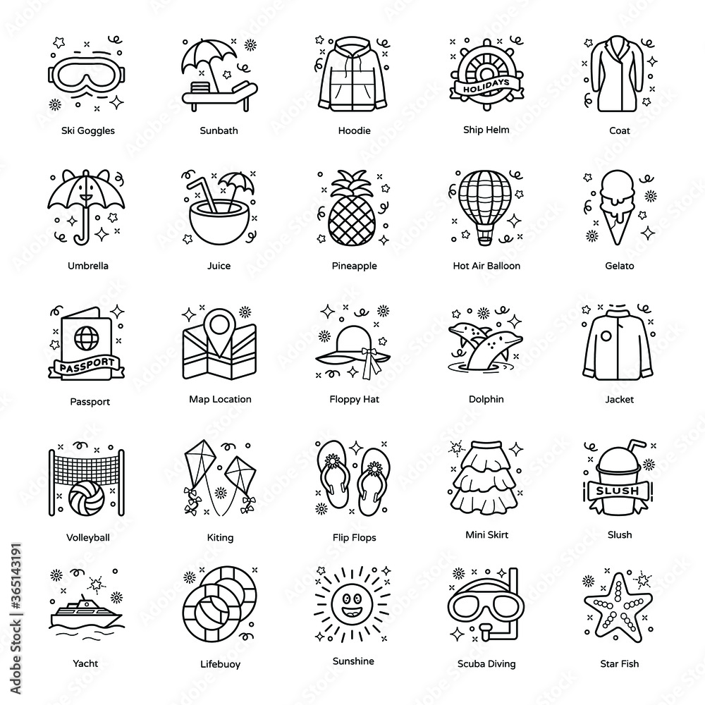 
Winter Season Accessories line Icons Pack 
