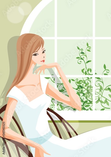 woman sitting by the window