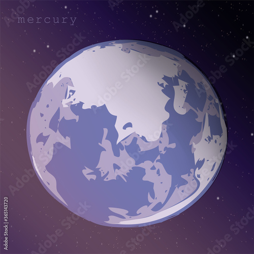 planet Mercury on a background of a dark starry cosmic sky. vector illustration for educational publications postcards postcards school articles. illustration about space exploration astronomy