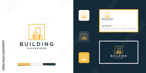 Building inspirational with linear style Premium Vector logo and business card