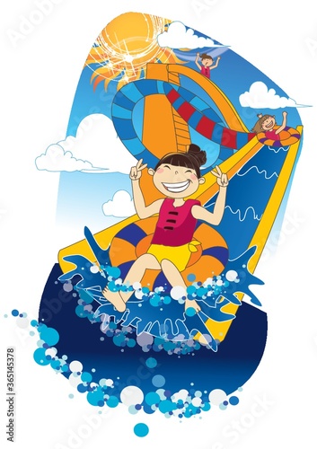 girls having fun on waterslide