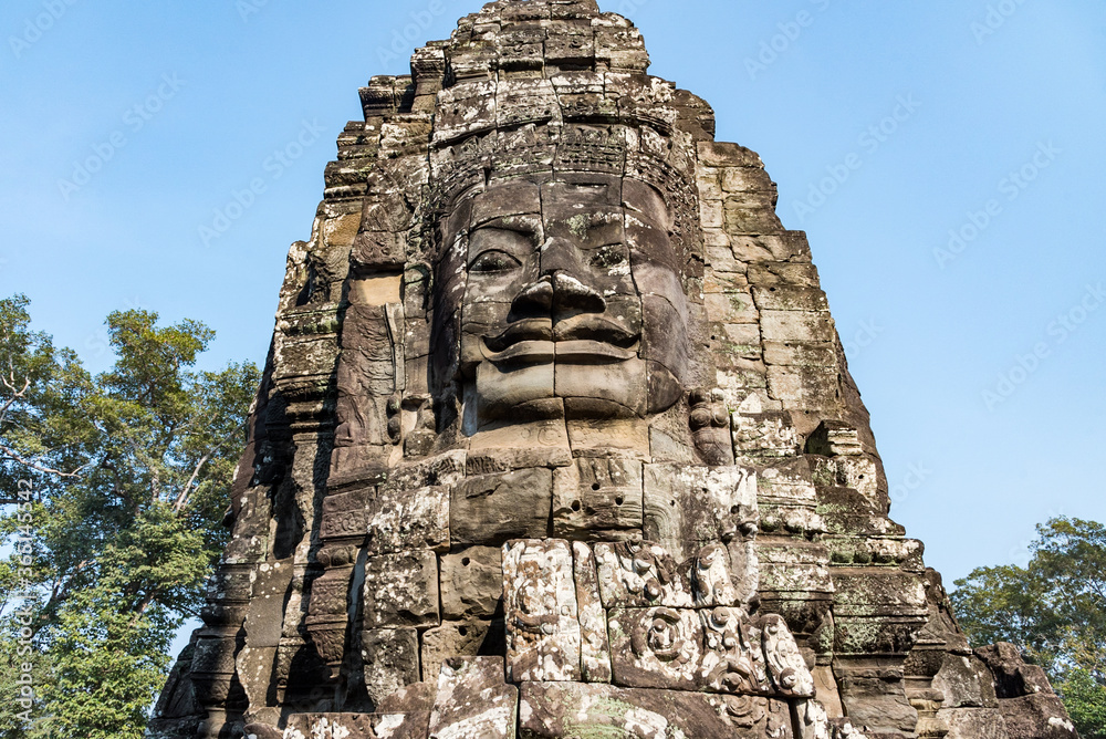 Towers of a prasat with the face of lokeshvara, with the facial ...