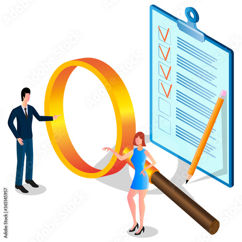 Personnel selection, professional fitness assessment.Search for specialists of a wide profile.Labour exchange.People and magnifying glass symbol for finding people.