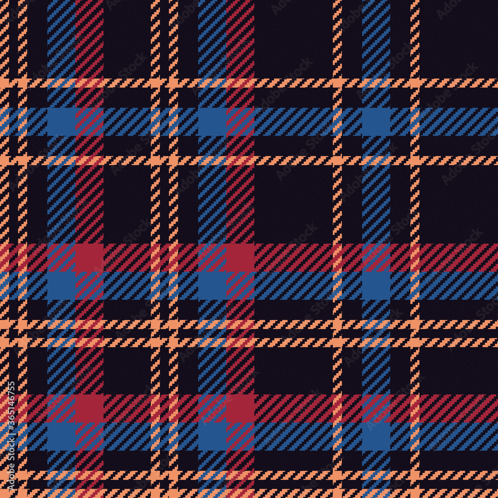 Seamless vector. Herringbone tartan check plaid for poncho, blanket, or other  fabric designs. Blue plaid pattern