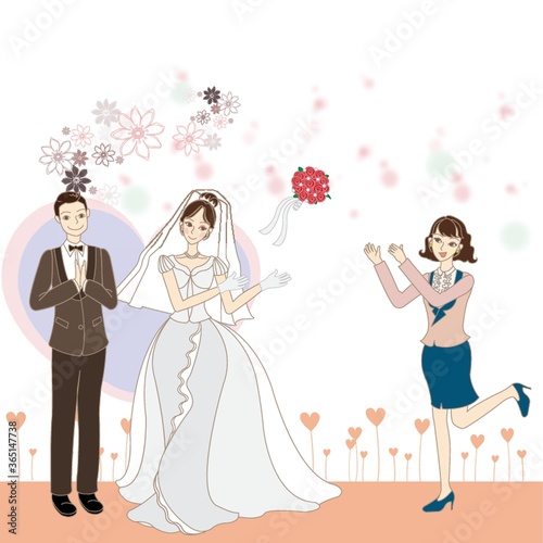 bride throwing bouquet