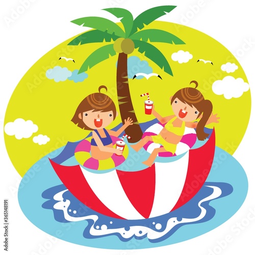 children relaxing in the umbrella swimming pool
