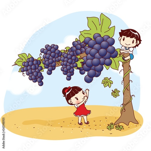 kids plucking giant grapes
