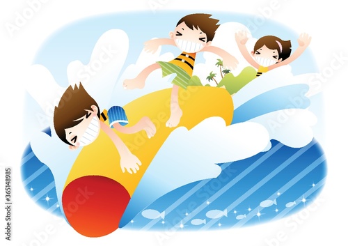 children having fun on a banana boat