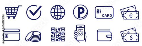 cashless and money vector icons set