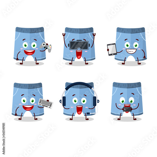 Shorts cartoon character are playing games with various cute emoticons