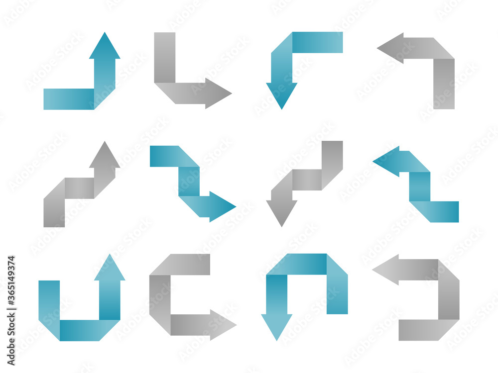 Origami arrow blue and gray on white background, Set of arrows collection, Vector illustration.