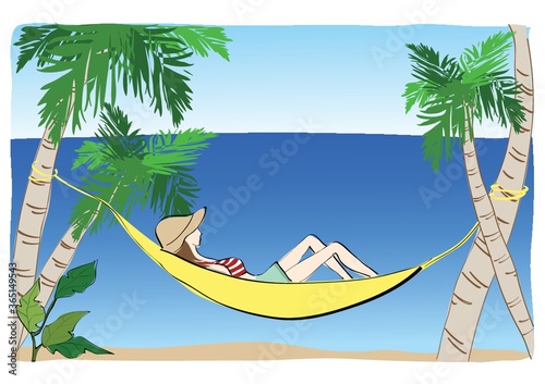 girl napping on a hammock by the beach