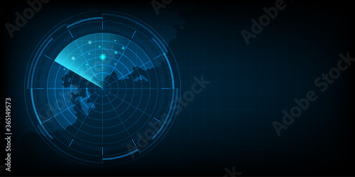 Abstract radar with targets, Digital realistic radar screen, Technology background, Vector illustration.