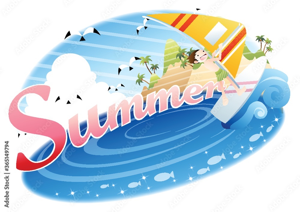 Obraz premium summer text with boy on a sailboat