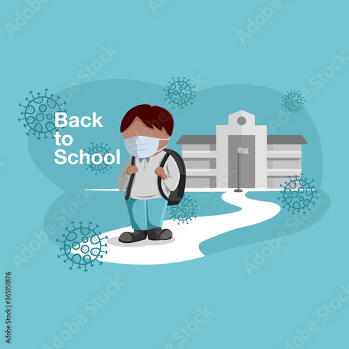 concern about children going back to school during the outbreak. the risk of school reopening and returning after lockdown. kids preventing the coronavirus by wearing a face mask. vector illustration.