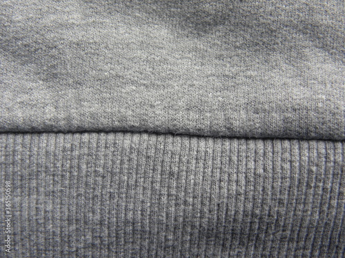 Seam on gray color cotton fabric
