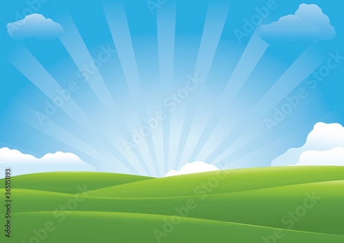 landscape of a sunshine over the meadow