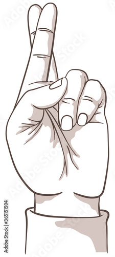 Hand with Fingers Crossed. Illustration isolated on white background of a hand with fingers crossed.