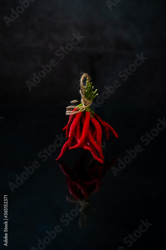 Bunch of red hot chili pepper with nice reflection