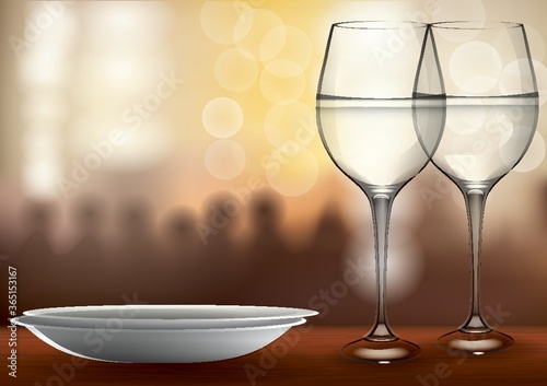 glasses with plate on defocused background