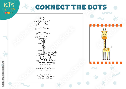 Connect the dots kids game vector illustration. Preschool children education activity