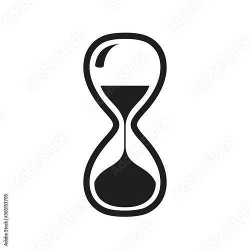 Hourglass icon in blank and white color. Sandglass symbol isolated on white background. Abstract flat sign useful for web design, illustration of wait element