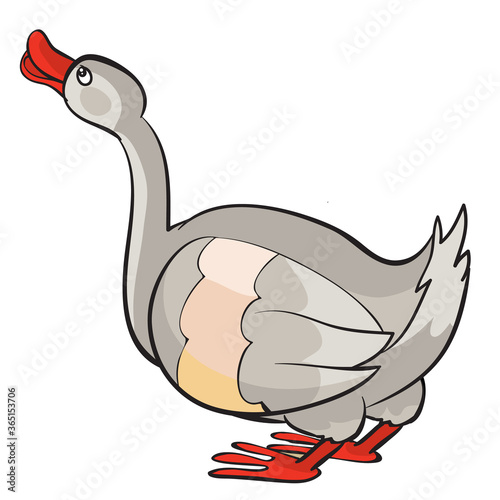 gray goose, cartoon illustration, isolated object on a white background, vector illustration,
