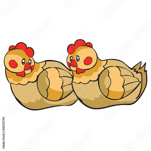 two laying hens are sitting, cartoon illustration, isolated object on a white background, vector illustration,