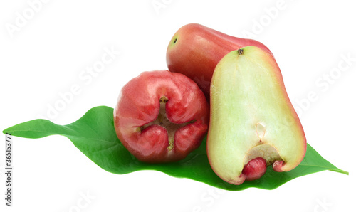 Fresh rose apple with slice isolated on white background