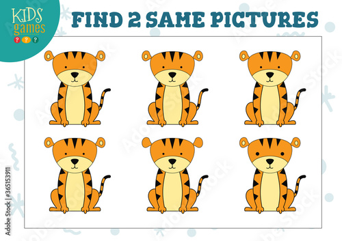 Find two same pictures kids game vector illustration.