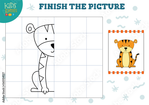 Copy picture vector illustration. Complete and color game for preschool and school kids