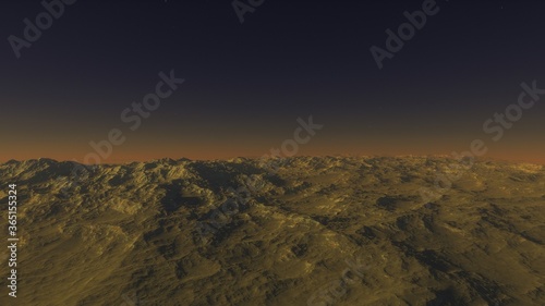 science fiction wallpaper  cosmic landscape  realistic exoplanet  beautiful alien planet in far space  detailed planet surface 3d render
