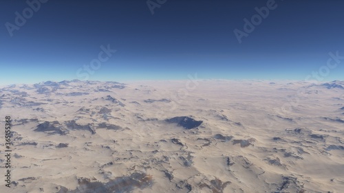 science fiction wallpaper  cosmic landscape  realistic exoplanet  beautiful alien planet in far space  detailed planet surface 3d render