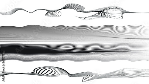 Abstract flow lines background . Fluid wavy shape .Striped linear pattern . Music sound wave . Vector illustration