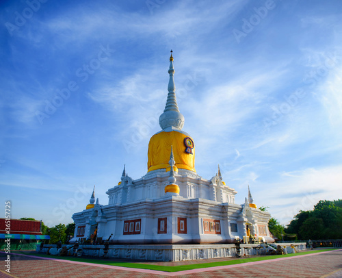 ROI-ET, THAILAND - July 16, 2020 : Phra that nadun with the blue sky at Mahasarakham, Thailand. photo