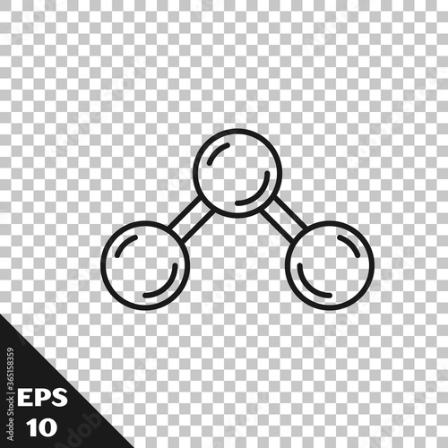 Black line Molecule icon isolated on transparent background. Structure of molecules in chemistry, science teachers innovative educational poster. Vector.