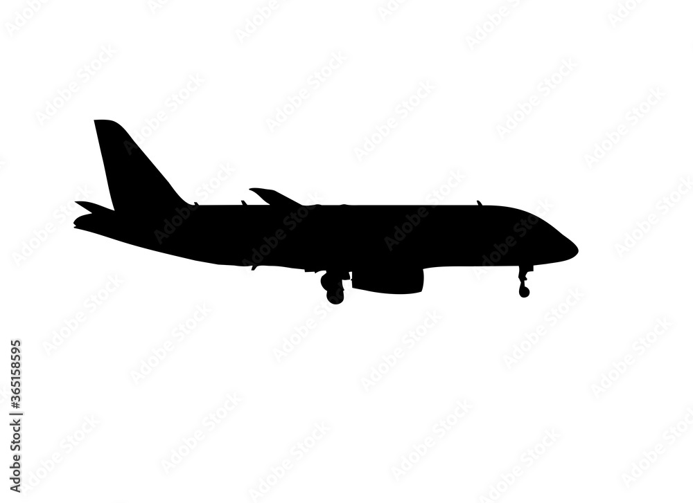 silhouette of the aircraft coming in to land with the landing gear released