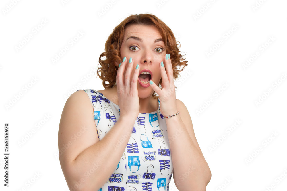 Portrait of a young redheaded overweight girl on a white background isolated Portrait of a young redheaded overweight girl on a white background isolated