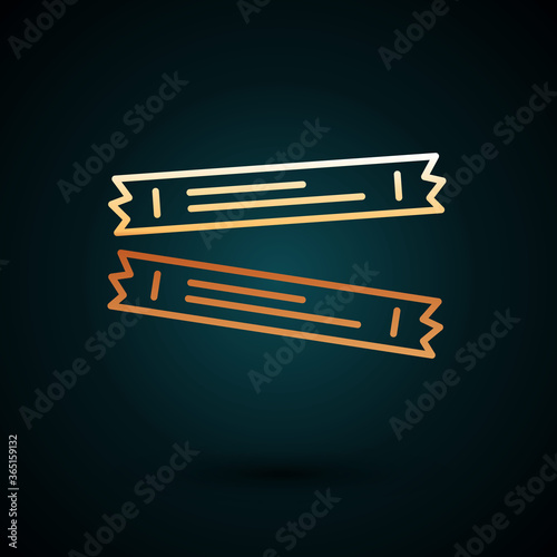 Gold line Sugar stick packets icon isolated on dark blue background. Blank individual package for bulk food products as coffee, salt, spices. Vector.