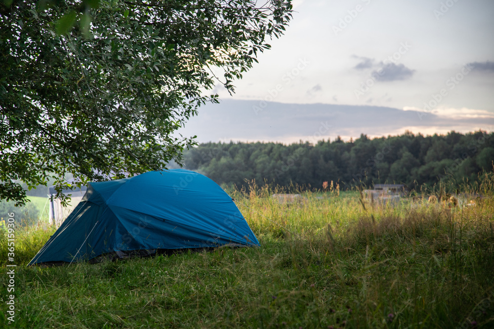 outdoor summer tent on the mountain