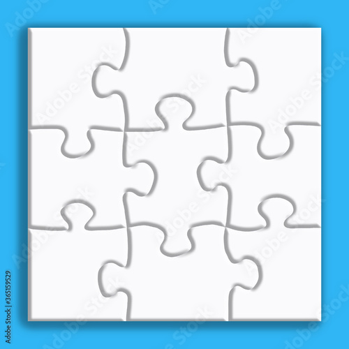 White puzzle with shadows on a blue background.