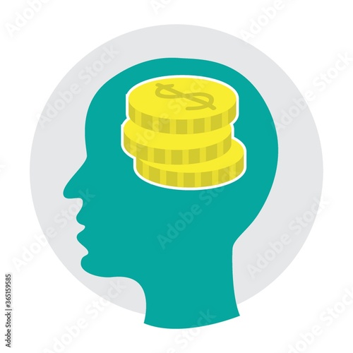 human head with dollar coins