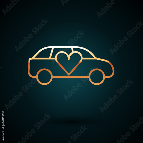 Gold line Luxury limousine car icon isolated on dark blue background. For world premiere celebrities and guests poster. Vector.